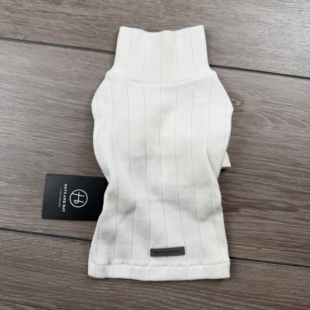 Huts and Bay Unisex Dog HB Collar Knit Ribbed Turtleneck Sweater Cream White S